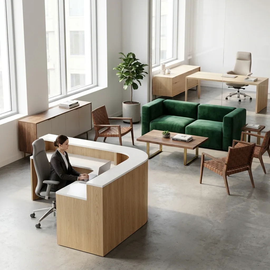 custom office furniture reception desk business bay dubai – RNM Interiors commercial manufacturing