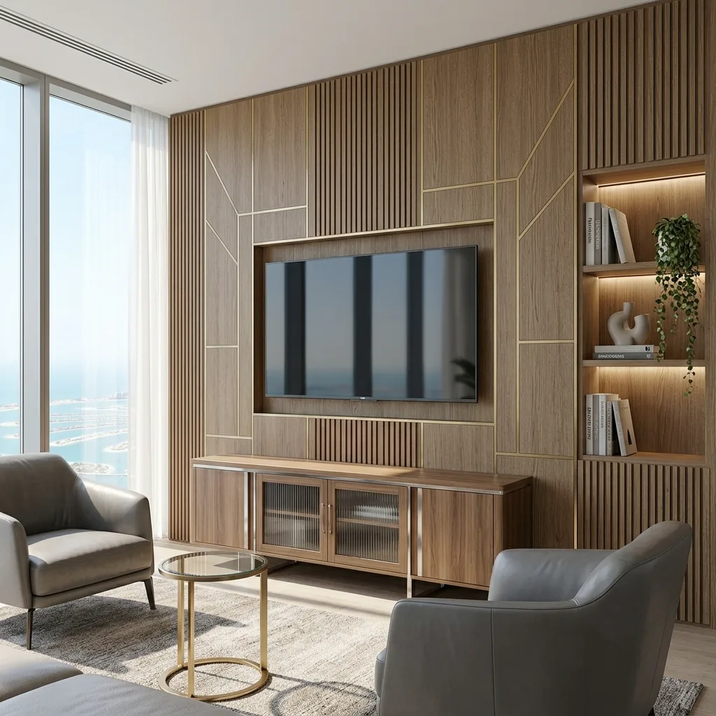 wall panelling feature wall apartment downtown dubai – RNM Interiors architectural joinery